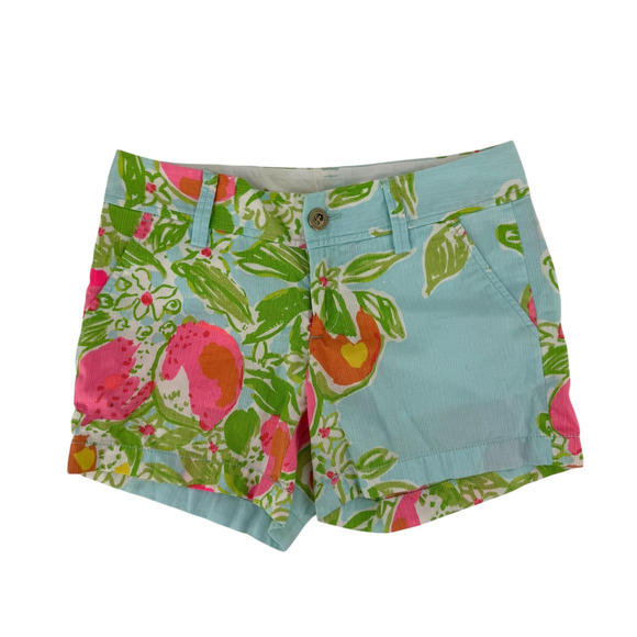 Lilly Pulitzer Callahan Shorts Size 00 Pink Lemonade Pool Blue Pattern Preppy - Picture 1 of 8